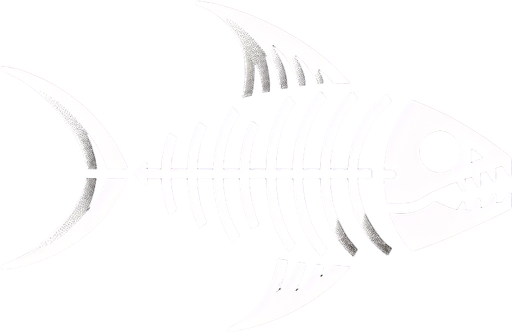 Very minimalist skeleton of a fish with a fin and cute shark head...
2d. Black background. High contrast. No shadows.