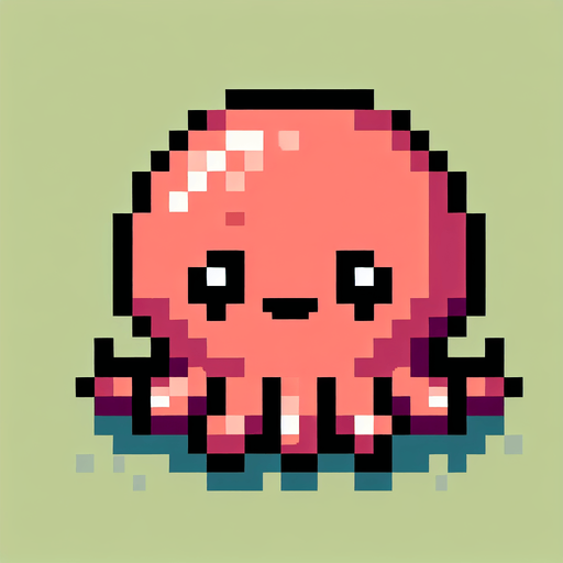 cute tiny octopus. pixelated. 8 bit.
Single Game Texture. In-Game asset. 2d. Blank background. High contrast. No shadows.