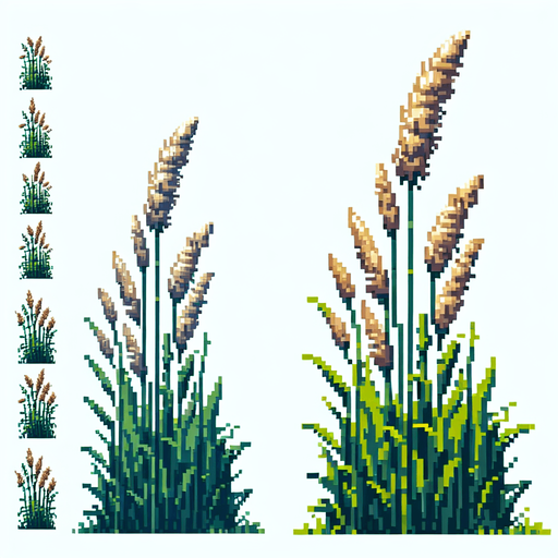 pixel art of a tall grass plant, side view.
game asset, 2d, white background, shadowless.