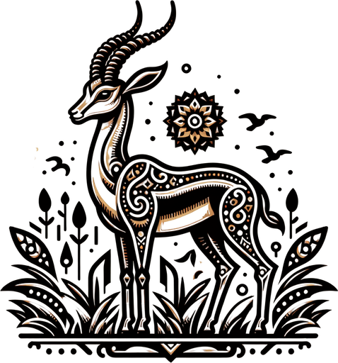 gazelle.
Single Game Texture. In-Game asset. 2d. Blank background. High contrast. No shadows.