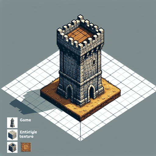 a medieval style stone tower. top down view. Single Game Texture. In-Game asset. 2d. Blank background. High contrast. No shadows.