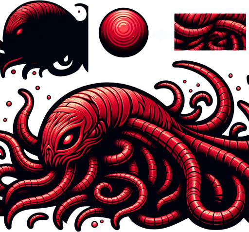 red tentacle alien.
Single Game Texture. In-Game asset. 2d. Blank background. High contrast. No shadows.