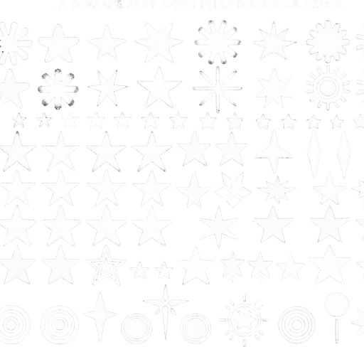 Simple stars sprite sheet..
Single Game Texture. In-Game asset. 2d. Blank background. High contrast. No shadows.