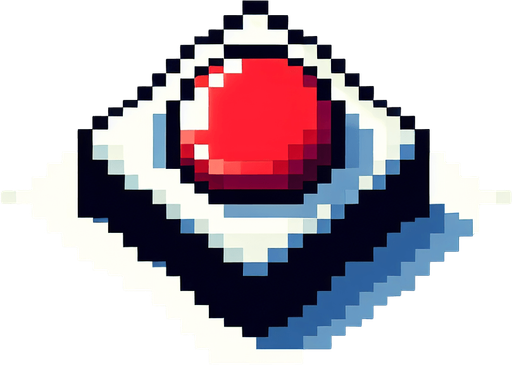 a red button with text that.
Single Game Texture. In-Game asset. 2d. Blank background. High contrast. No shadows. pixelated