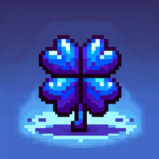 pixel art of a 4 leaf indigo clover....
Single Game Texture. In-Game asset. 2d. Blank background. High contrast. No shadows.