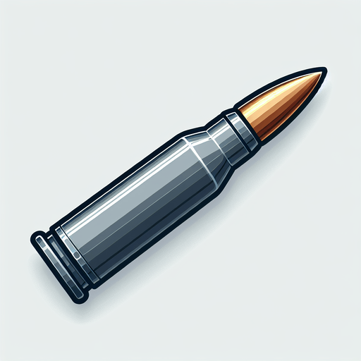 A bullet.
Single Game Texture. In-Game asset. 2d. Blank background. High contrast. No shadows.