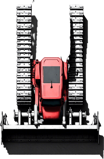 Red bulldozer viewed strictly from top. Top view as if we are a drone.. Single Game Texture. In-Game asset. 2d. Blank background. High contrast. No shadows.