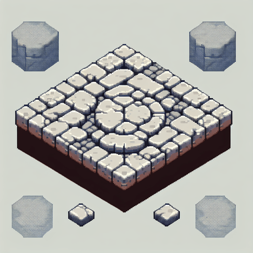 isometric stone wall platform. top-down bird-eye view perspective. 8-bit pixelated. grey soft-color palette..
Single Game Texture. In-Game asset. 2d. Blank background. High contrast. No shadows.