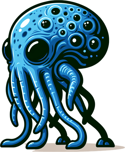 blue tentacle alien.
Single Game Texture. In-Game asset. 2d. Blank background. High contrast. No shadows.