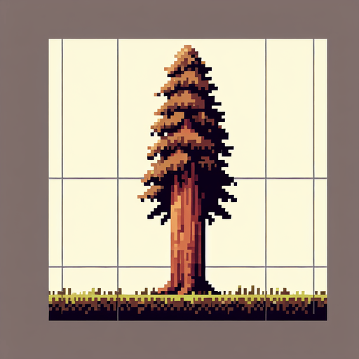 pixelart - a smooth brown wooden tree trunk of a tall tree.Only the trunk of the tree should be seen in the generated image..
Single Game Texture. In-Game asset. 2d. Blank background. High contrast. No shadows.