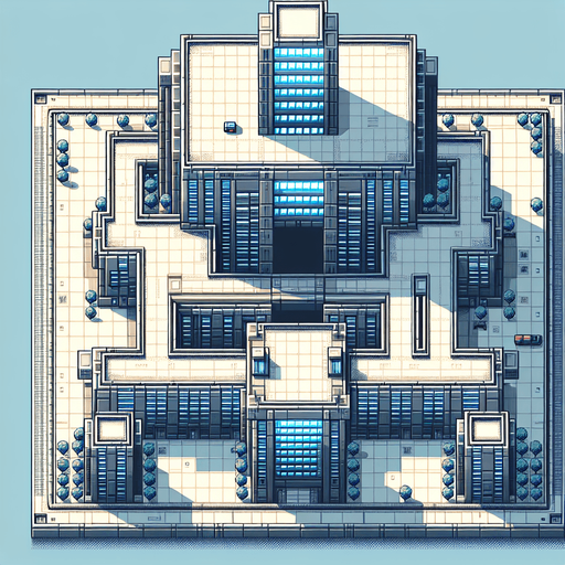 a sky scaper platform. top-down bird-eye view perspective with a flat top with windows.
Single Game Texture. In-Game asset. 2d. Blank background. High contrast. No shadows.