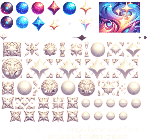 Sparkles.
Single Game Texture. In-Game asset. 2d. Blank background. High contrast. No shadows.