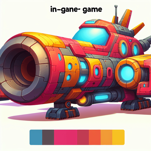 Computer game. Cartoon hero spaceship facing upwards, large cannon at the center of the ship. Bright colors.
Single Game Texture. In-Game asset. 2d. Blank background. High contrast. No shadows.