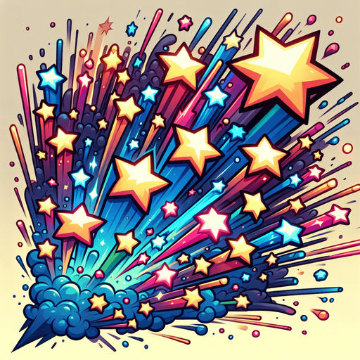 create a cartoon-style illustration of an explosion of stars.
Single Game Texture. In-Game asset. 2d. Blank background. High contrast. No shadows.