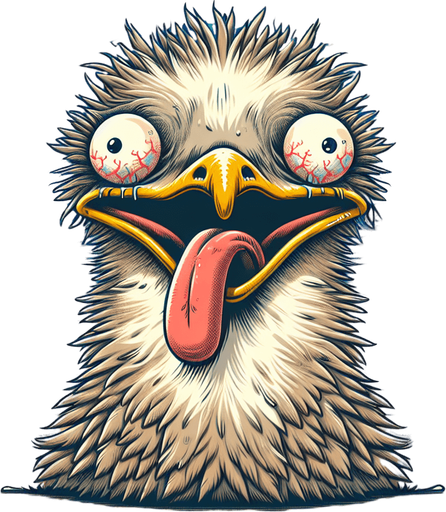 Create a close-up cartoon-style illustration of an dizzy seagull with his tongue sticking out on an empty sandy beach. The goal is to capture a lively and playful game over screen. Make sure 'game over' is written..
Single Game Texture. In-Game asset. 2d. Blank background. High contrast. No shadows.