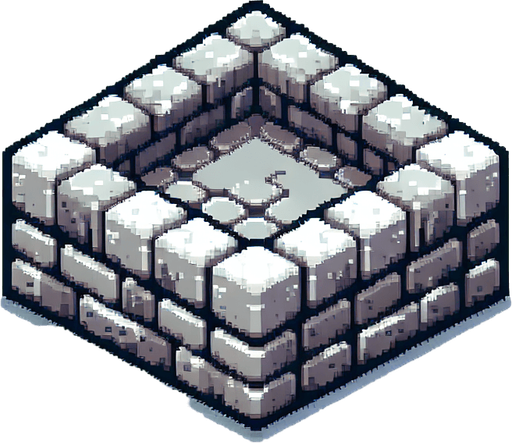 isometric stone wall platform. top-down bird-eye view perspective. 8-bit pixelated. grey soft-color palette..
Single Game Texture. In-Game asset. 2d. Blank background. High contrast. No shadows.