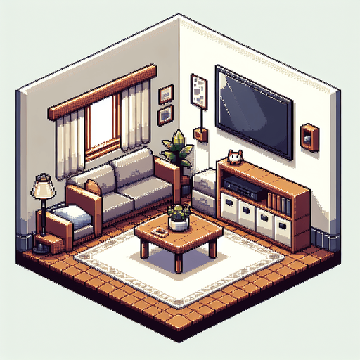 pixel art living room.
Single Game Texture. In-Game asset. 2d. Blank background.