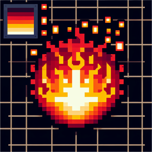 fireball icon, front view, I want the art style to reflect a classic 16-bit retro pixel art aesthetic, reminiscent of early 1990s RPGs with vibrant colors..
Single Game Texture. In-Game asset. 2d. Blank background. High contrast. No shadows.