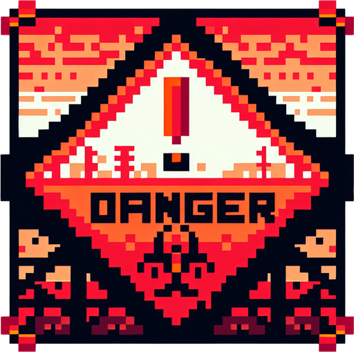 red danger warning sign. pixelated. 8 bit..
Single Game Texture. In-Game asset. 2d. Blank background. High contrast. No shadows.