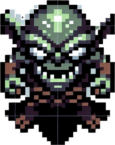 an evil goblin. pixelart. top down view.
 In-Game asset. 2d. Blank background. High contrast. No shadows.