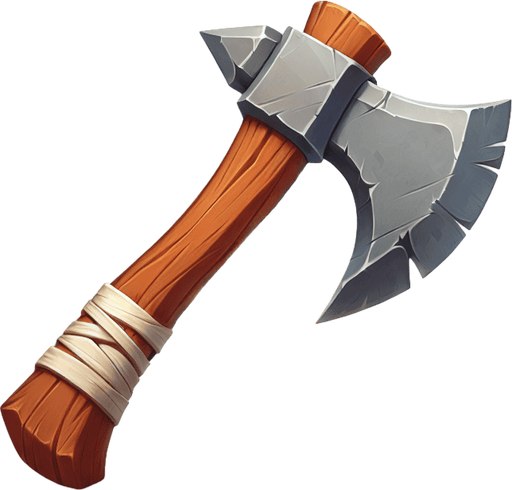 axe sprite
Single Game Texture. In-Game asset. 2d. Blank background. High contrast. No shadows.