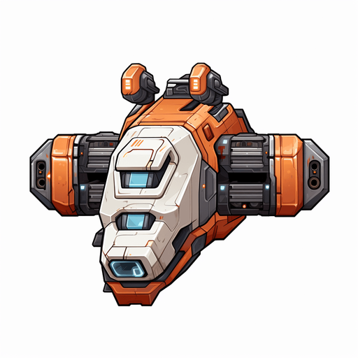 Stylish hero spaceship facing upwards, with a single cannon in the center.
Single Game Texture. In-Game asset. 2d. Pixelart. White background. Blank background. Low detail. High contrast.