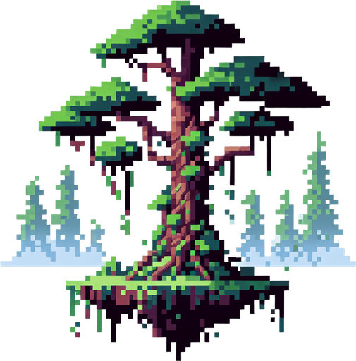 pixel art of a tall, tree.
game asset, 2d, white background, shadowless.