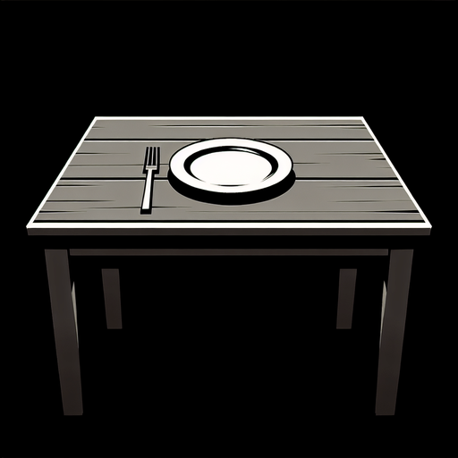 a dark wooden kitchen table with a serving plate..
Single Game Texture. In-Game asset. 2d. Blank background. High contrast. No shadows.