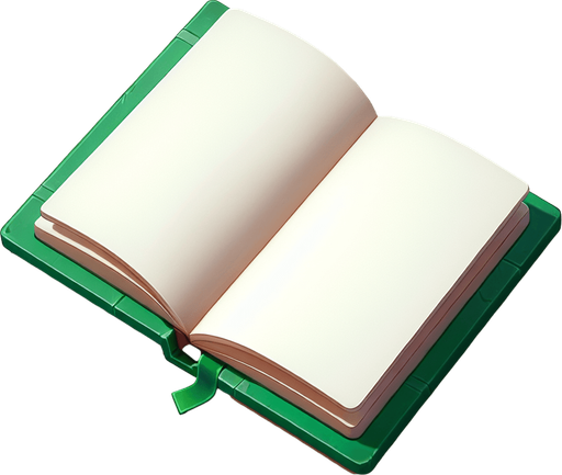 Green Notebook.
Single Game Texture. In-Game asset. 2d. Blank background. High contrast. No shadows.