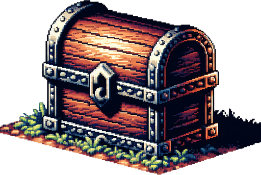 A mythical treasure chest, I want the art style to reflect a classic 16-bit retro pixel art aesthetic, reminiscent of early 1990s RPGs..
Single Game Texture. In-Game asset. 2d. Blank background. High contrast. No shadows.