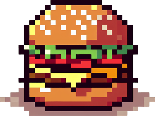 hamburger. pixelated. 8-bit.
Single Game Texture. In-Game asset. 2d. Blank background. High contrast. No shadows.