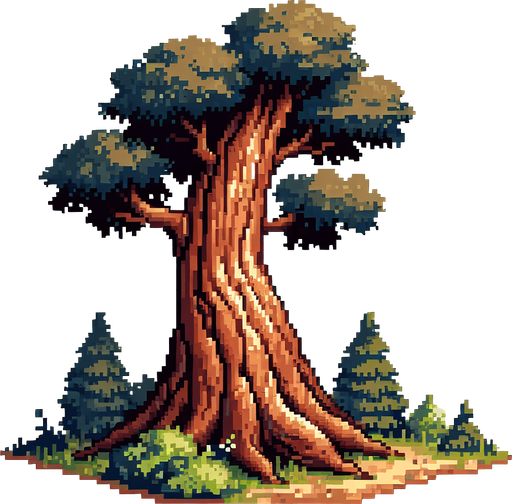 pixelart - a smooth brown wooden tree trunk of a tall tree.Only the trunk of the tree should be seen in the generated image..
Single Game Texture. In-Game asset. 2d. Blank background. High contrast. No shadows.