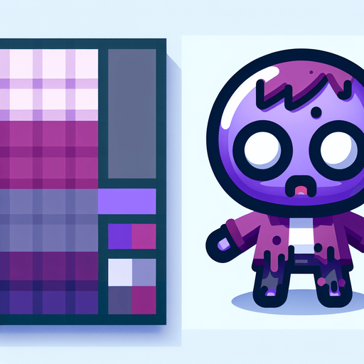 cute zombie in purple.
Single Game Texture. In-Game asset. 2d. Blank background. High contrast. No shadows. top down view. bird view