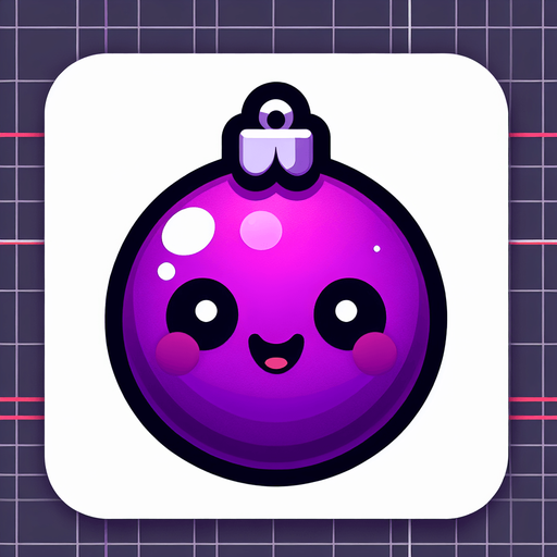 Perfectly square bright purple Christmas decoration with cute happyy face. Cartoon style. Cute art style. Simple vector style.