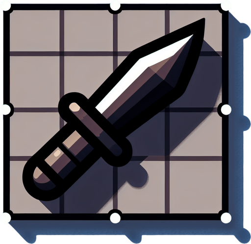 Cartoon knife pointing up. Symmetrical. Vertical.
Single Game Texture. In-Game asset. 2d. Blank background. High contrast. No shadows.