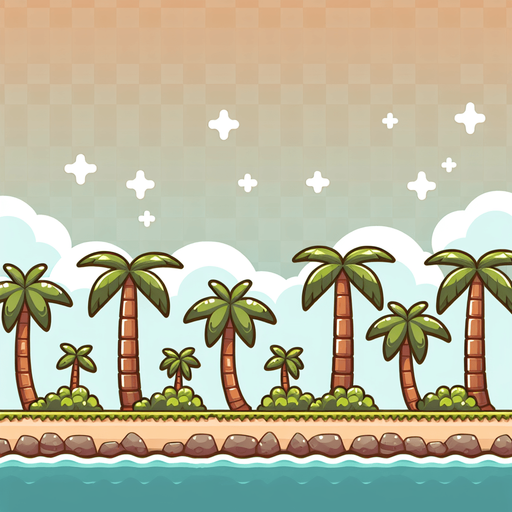 Palmtrees line. Cartoon. Single Game Texture. In-Game asset. 2d. Blank background. High contrast. No shadows..
Single Game Texture. In-Game asset. 2d. Blank background. High contrast. No shadows.