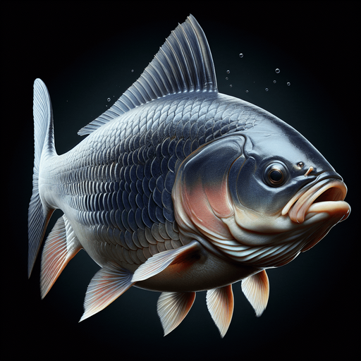 Classic fish with fangs mouth closed lateral view..
2024 game style. Photorealistic. Full side view.