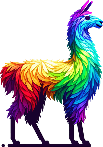 a rainbow llama.
Single Game Texture. In-Game asset. 2d. Blank background. High contrast. No shadows.