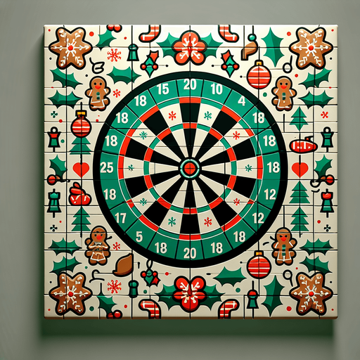 Cartoon flat dart board. Christmas designed. Single Game Texture. In-Game asset. 2d. Blank background. High contrast. No shadows.