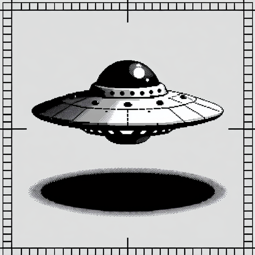 a 2d ufo sideview.
Single Game Texture. In-Game asset. 2d. Blank background. High contrast. No shadows.