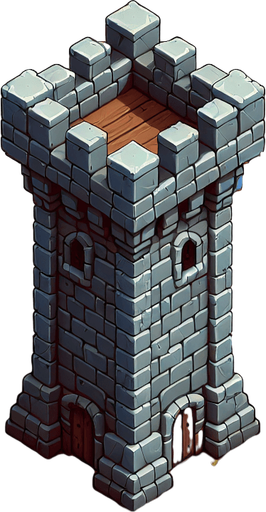 a medieval style stone tower. top down view.
Single Game Texture. In-Game asset. 2d. Blank background. High contrast. No shadows.