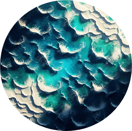 ocean surface overhead view.
Single Game Texture. In-Game asset. 2d. Blank background. High contrast. No shadows.