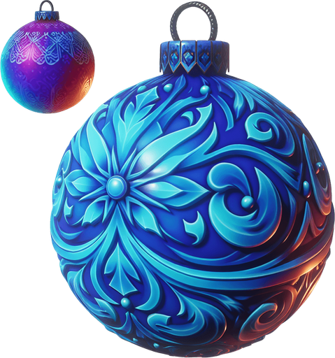 a christmas blue decorated ball. plastic style. Single Game Texture. In-Game asset. 2d. Blank background. High contrast. No shadows.