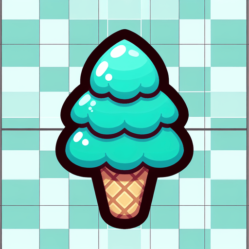 Chibi style pine tree ice cream turquoise Single Game Texture. In-Game asset. 2d. Blank background. High contrast. No shadows. Single Game Texture. In-Game asset. 2d. Blank background. High contrast. No shadows.