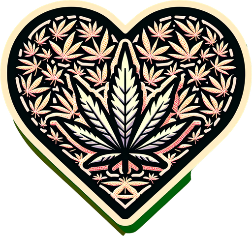 A heart in the shape of a cannabis leaf cartoon Single Game Texture. In-Game asset. 2d. Blank background. High contrast. No shadows. Single Game Texture. In-Game asset. 2d. Blank background. High contrast. No shadows.