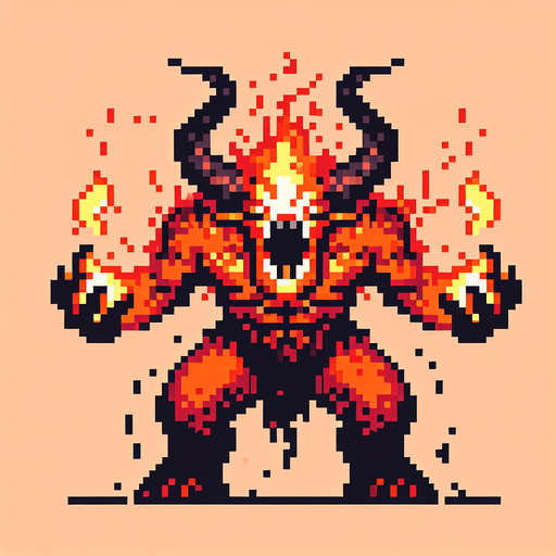 A fierce balrog. Pixelart. Single Game Texture. In-Game asset. 2d. Blank background. High contrast. No shadows.