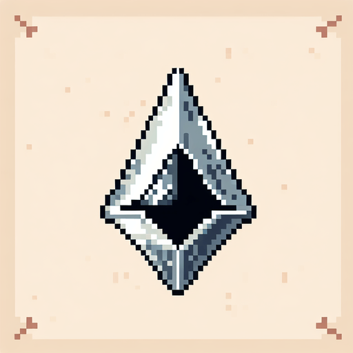 pixelart. a metallic triangular pointer..
Single Game Texture. In-Game asset. 2d. Blank background. High contrast. No shadows.