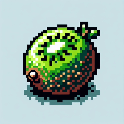 Pixel art of a kiwi fruit.
Single Game Texture. In-Game asset. 2d. Blank background. High contrast. No shadows.