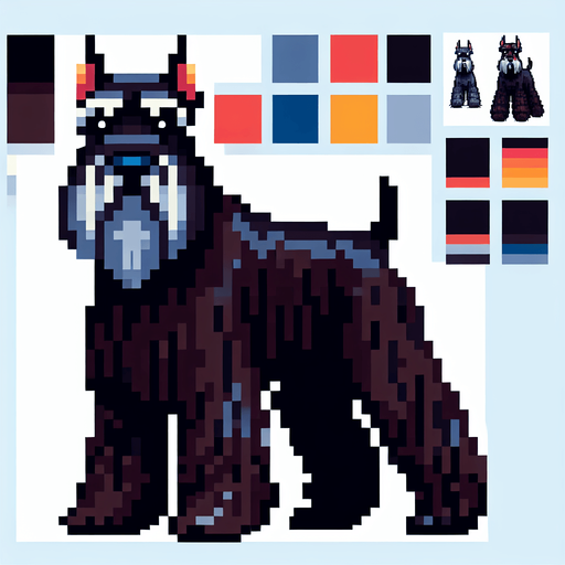 pixel art Giant Schnauzer.
Single Game Texture. In-Game asset. 2d. Blank background. High contrast. No shadows.