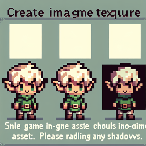 Pixel art of a cute elf.
Single Game Texture. In-Game asset. 2d. Blank background. High contrast. No shadows.